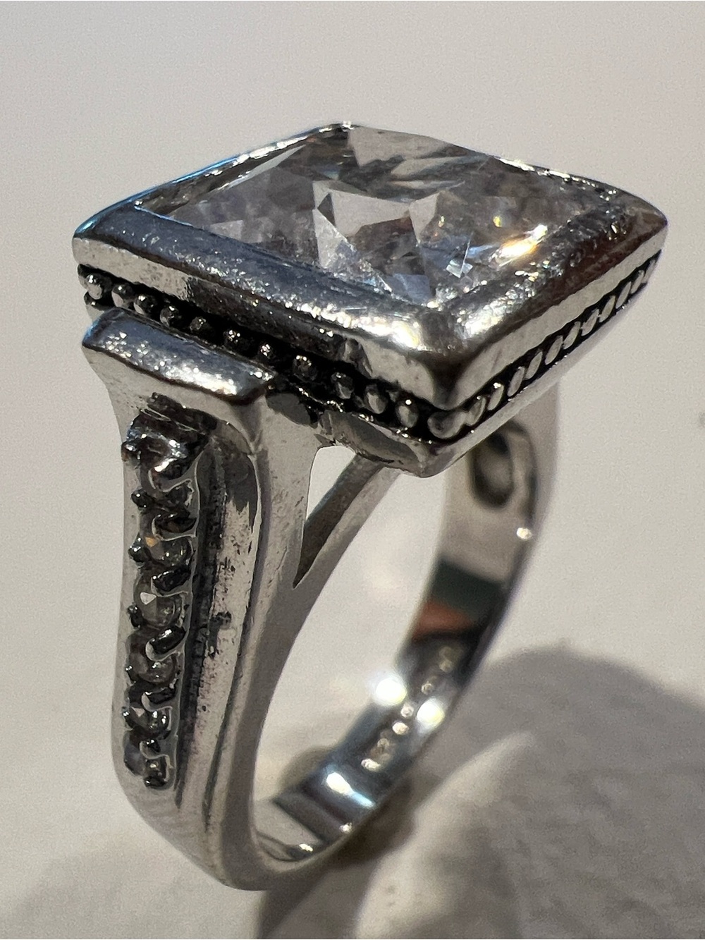 Silver-tone Statement Ring with Square Clear Stone - Picture 4 of 6